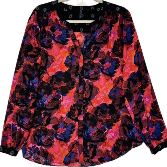 NYDJ Floral Blouse - Red, Pink, and Blue - Picture 1 of 4